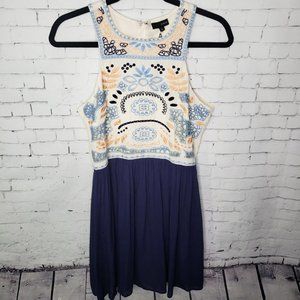 Mini Sun Dress Lace Navy White Floral Embroidered Wedding Guest Loposh Women's